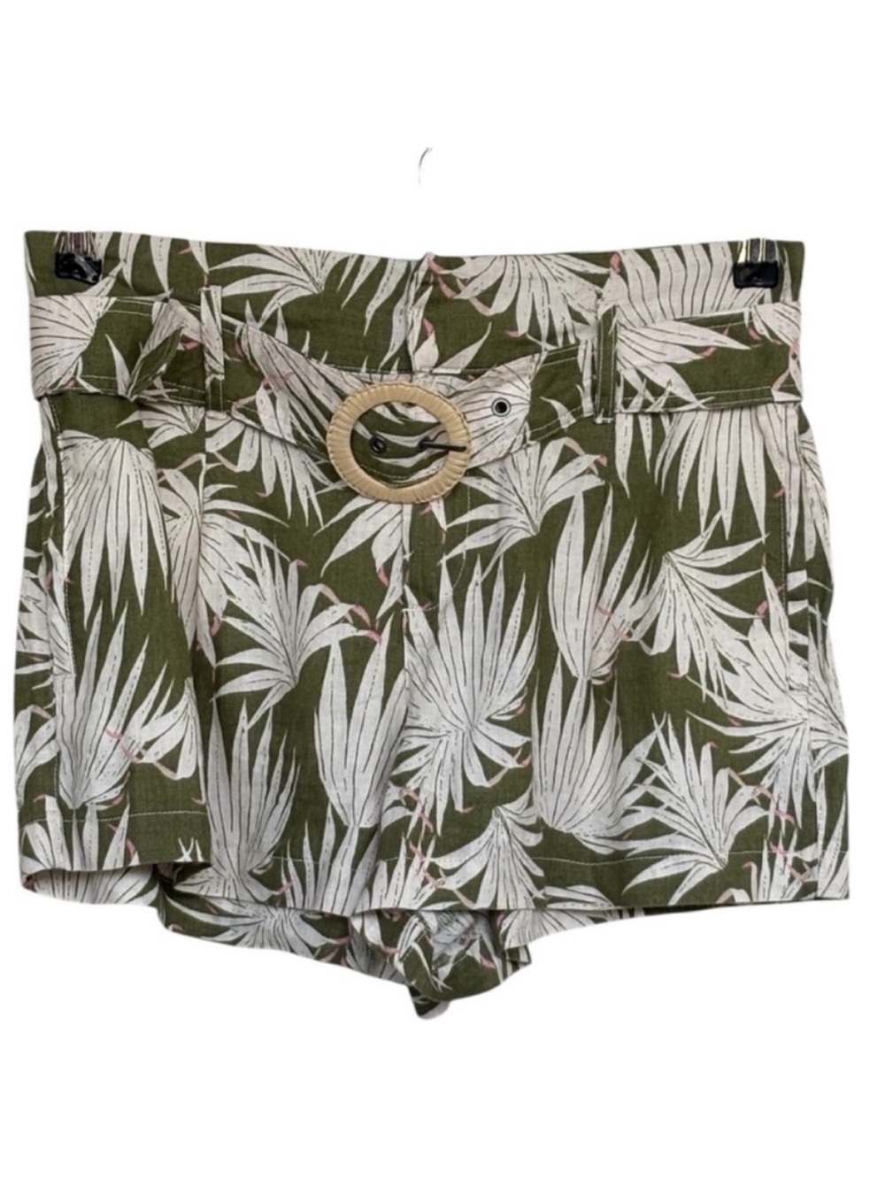 Tahari 100% Linen Tropical Palm Tree Print Shorts With Belt & Pockets Size M